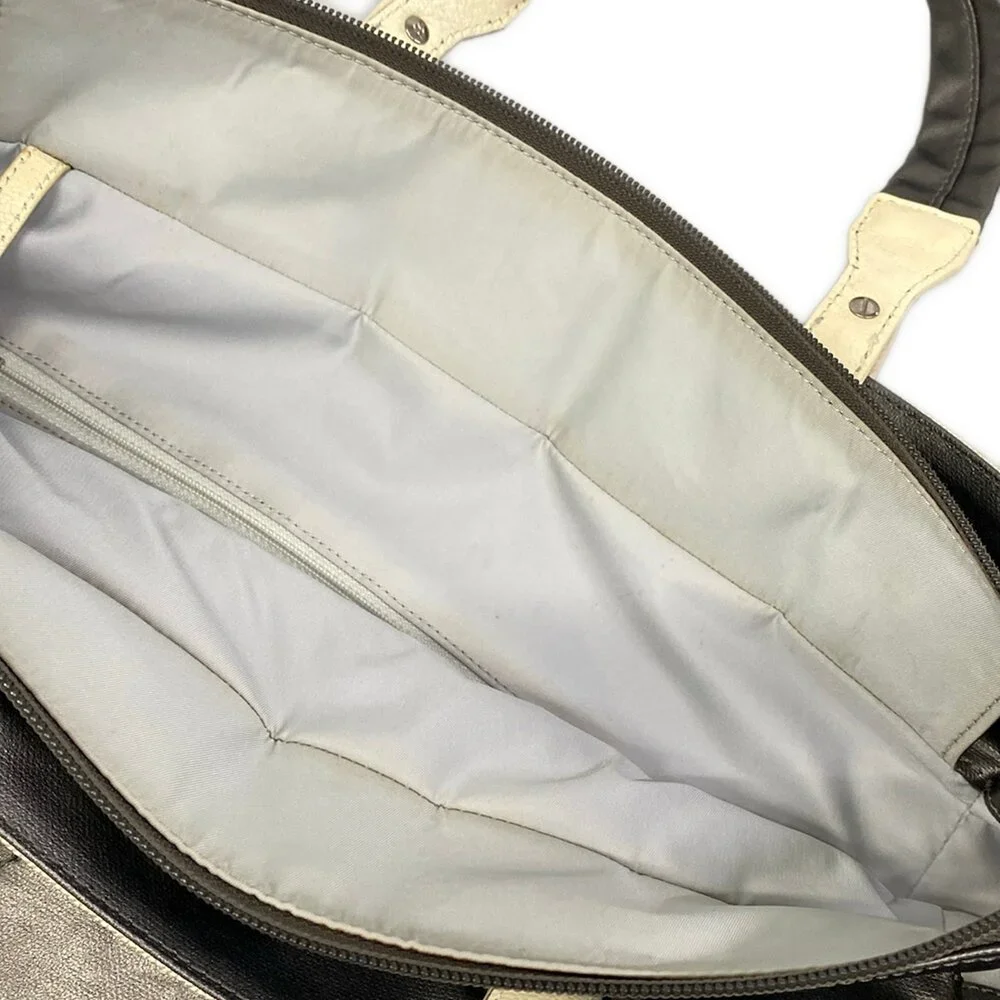 Chanel Paris Biarritz Tote MM Tote Bag Dark Gray Cream Coated Canvas Nylon